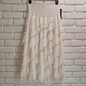 White Ruffle Tiered Midi Skirt - Elegant Women's Skirt